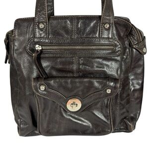 Danier Genuine Leather Shoulder Bag Chocolate Brown Square Purse Medium Large